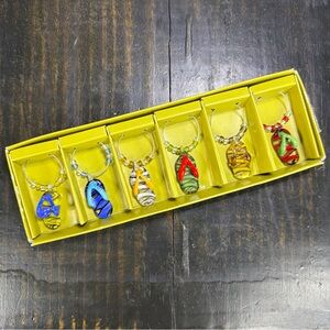 Pier 1  Set of 6 Colorful Slippers/Flip Flop Glass Drink Charms Wine Charms